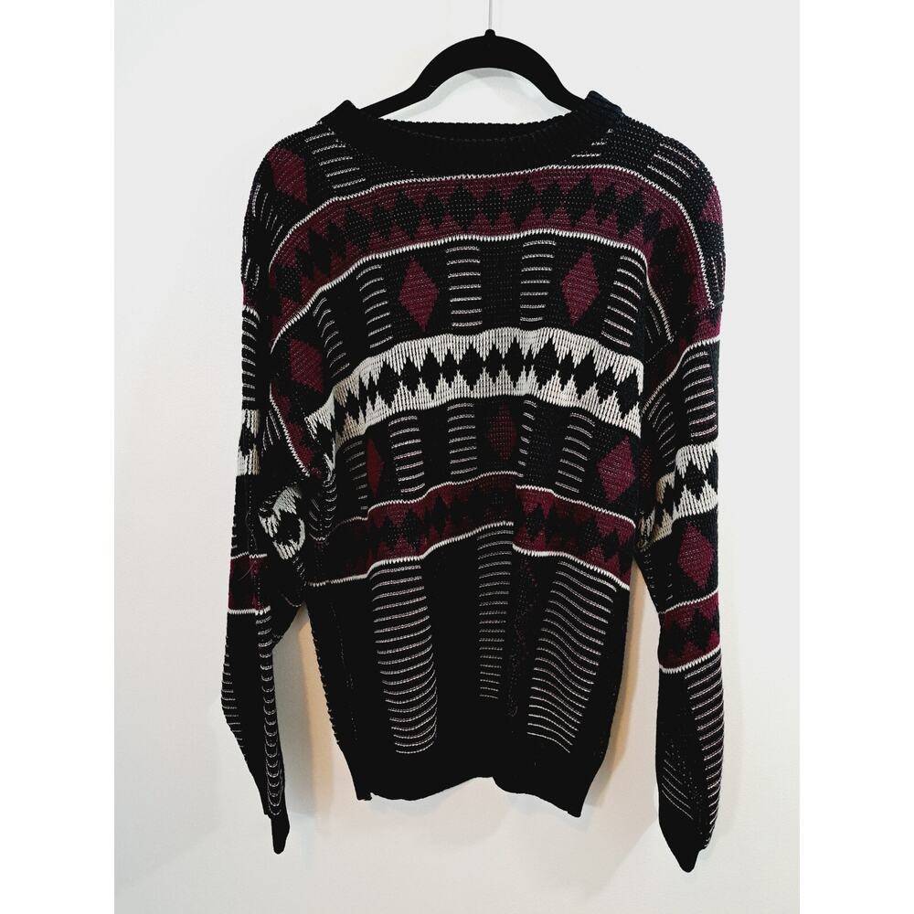 Bay Waters Vintage Men's Purple Black Geometric Pattern Sweater Medium 90's